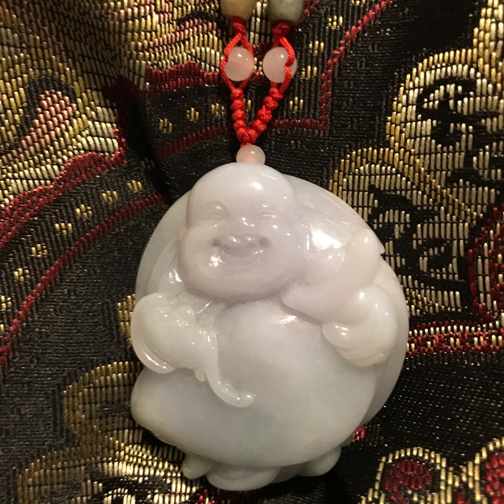 Jade Buddha Pendant Red Cord Necklace